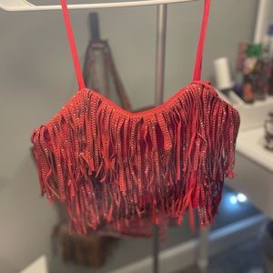 Red Fringe Cropped Tank
